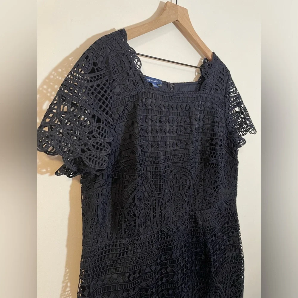 RSVP By Talbots Medallion Lace A-Line Navy Blue Dress Sz 16WP Wedding Formal EUC - Picture 4 of 10